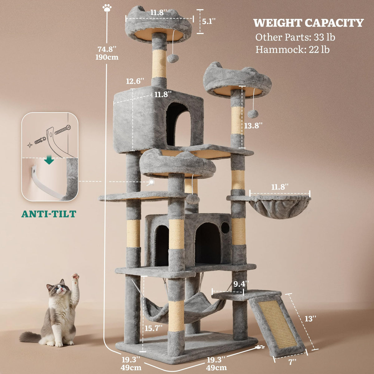 75-Inch Tall Multi-Level Cat Tree R89015