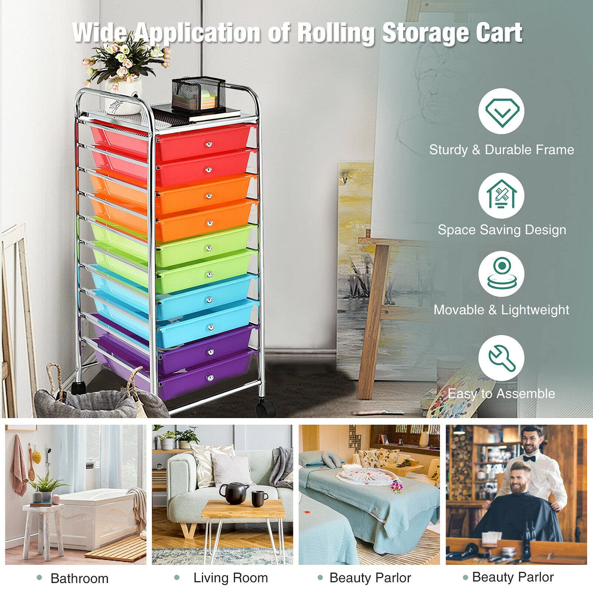 10 Drawer Rolling Storage Cart with Metal Frame Z83163