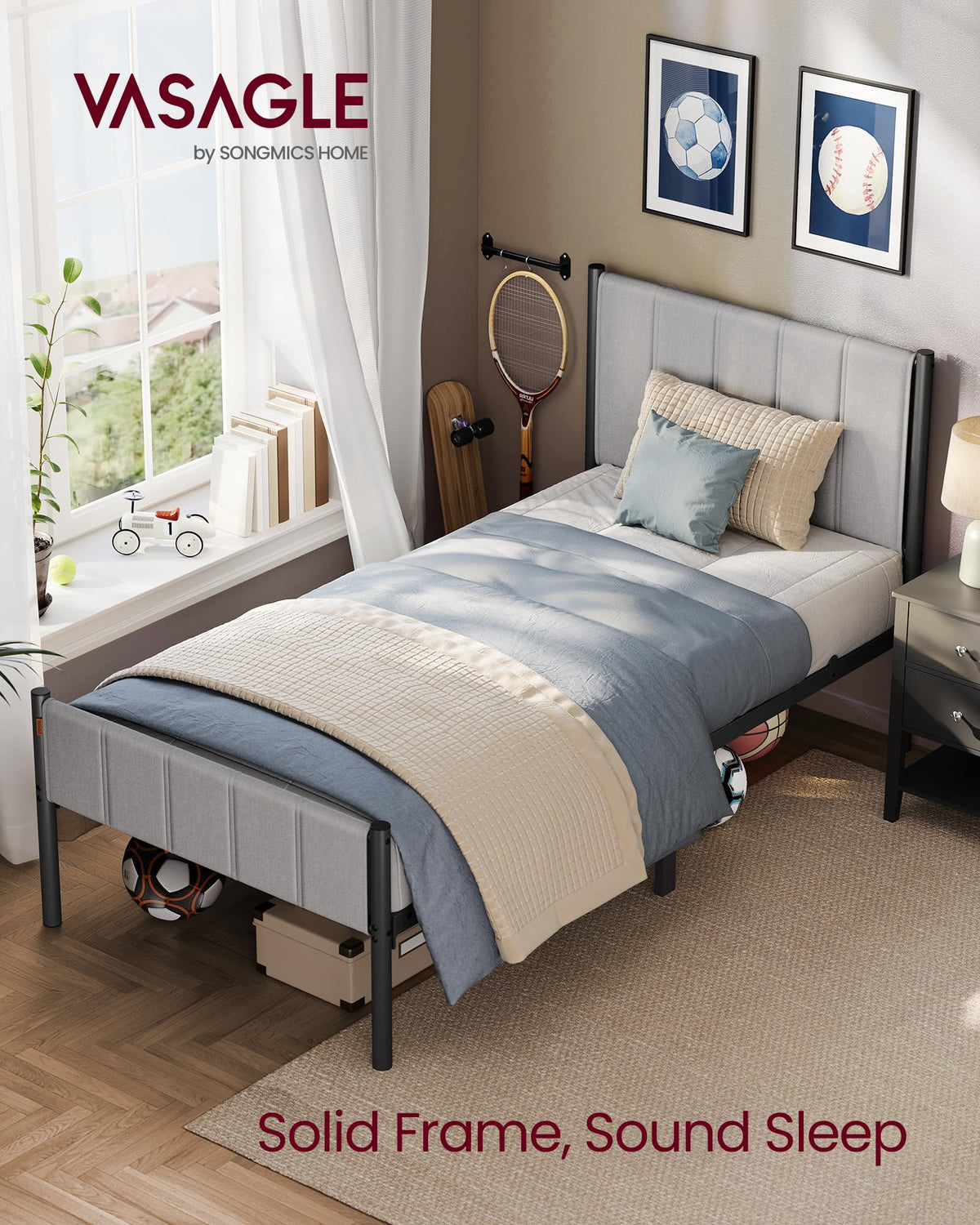 Twin Bed Frame with Upholstered Headboard J3222