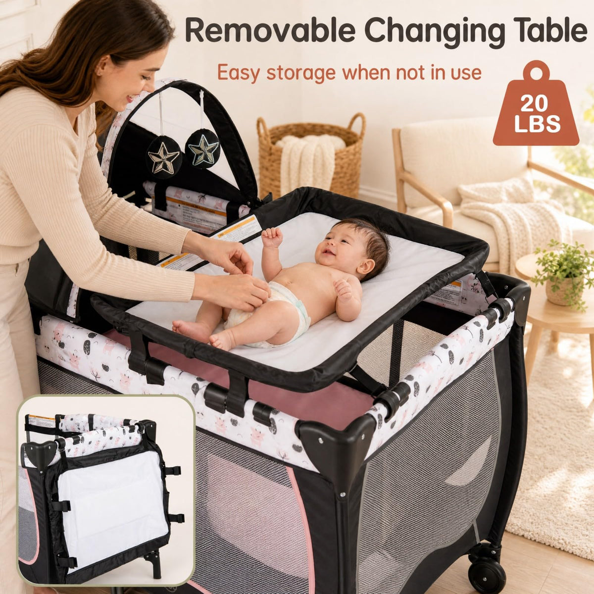 4 in 1 Portable Baby Playard with Bassinet and Changing Table O224