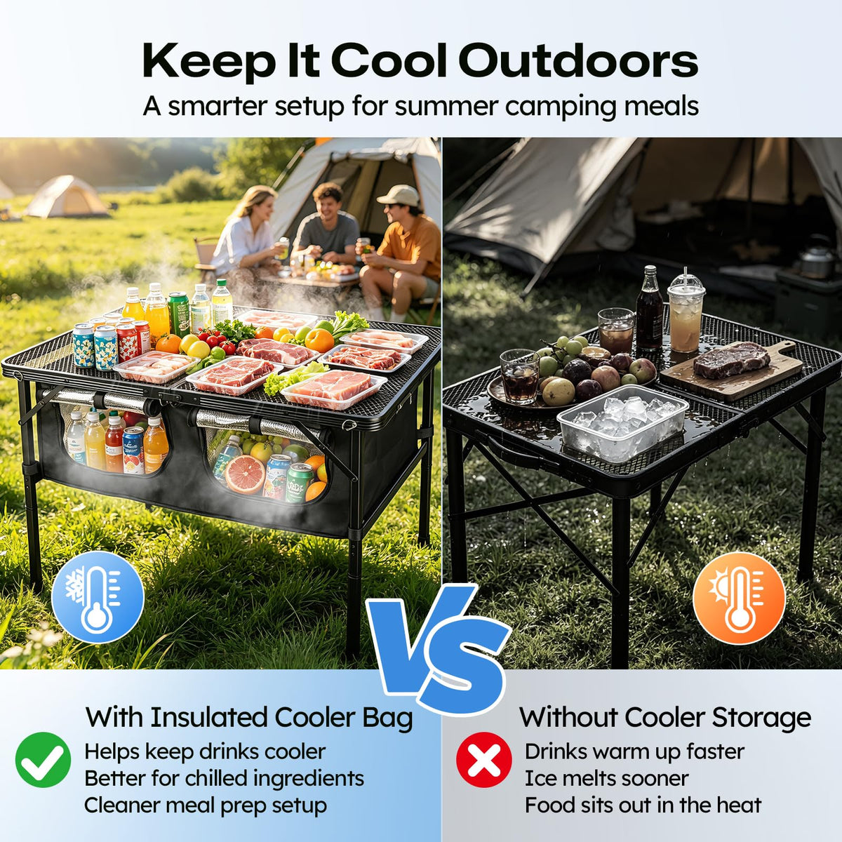 Folding Camping Table with Storage and Cooler Bag I627476