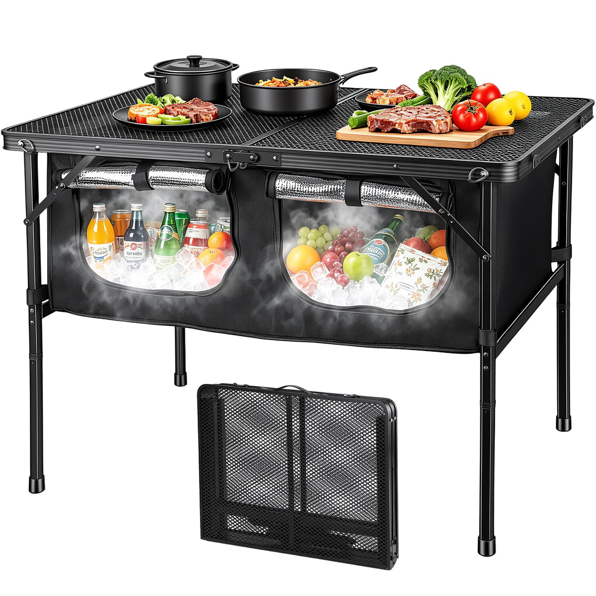 Folding Camping Table with Storage and Cooler Bag I627476