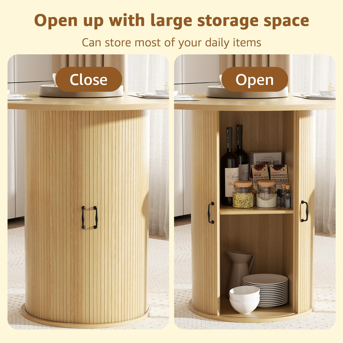 31.5 inch Round Dining Table with 2-Layer Storage Shelf F89082