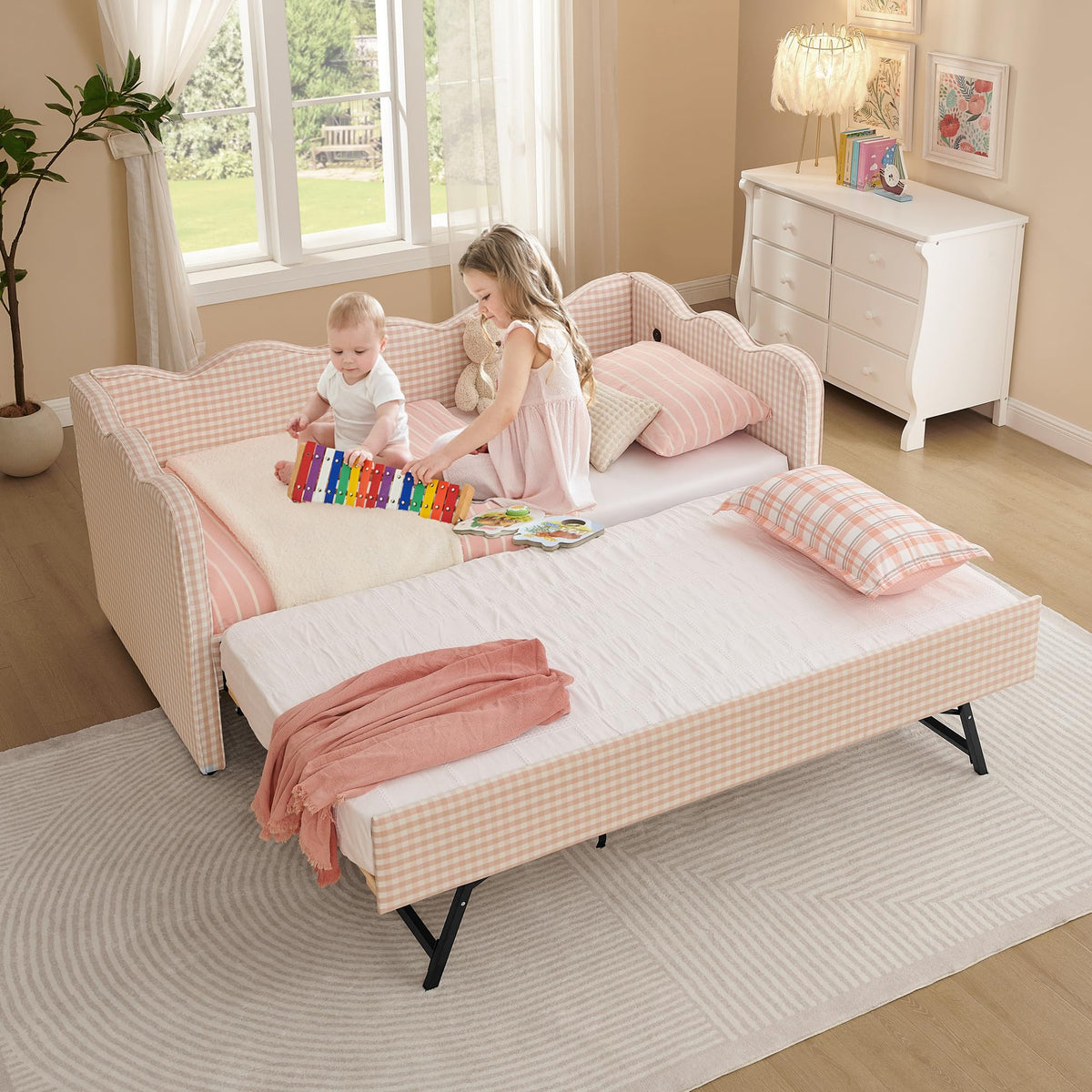 Twin to King Upholstered Daybed with Pop Up Trundle Bed P64355