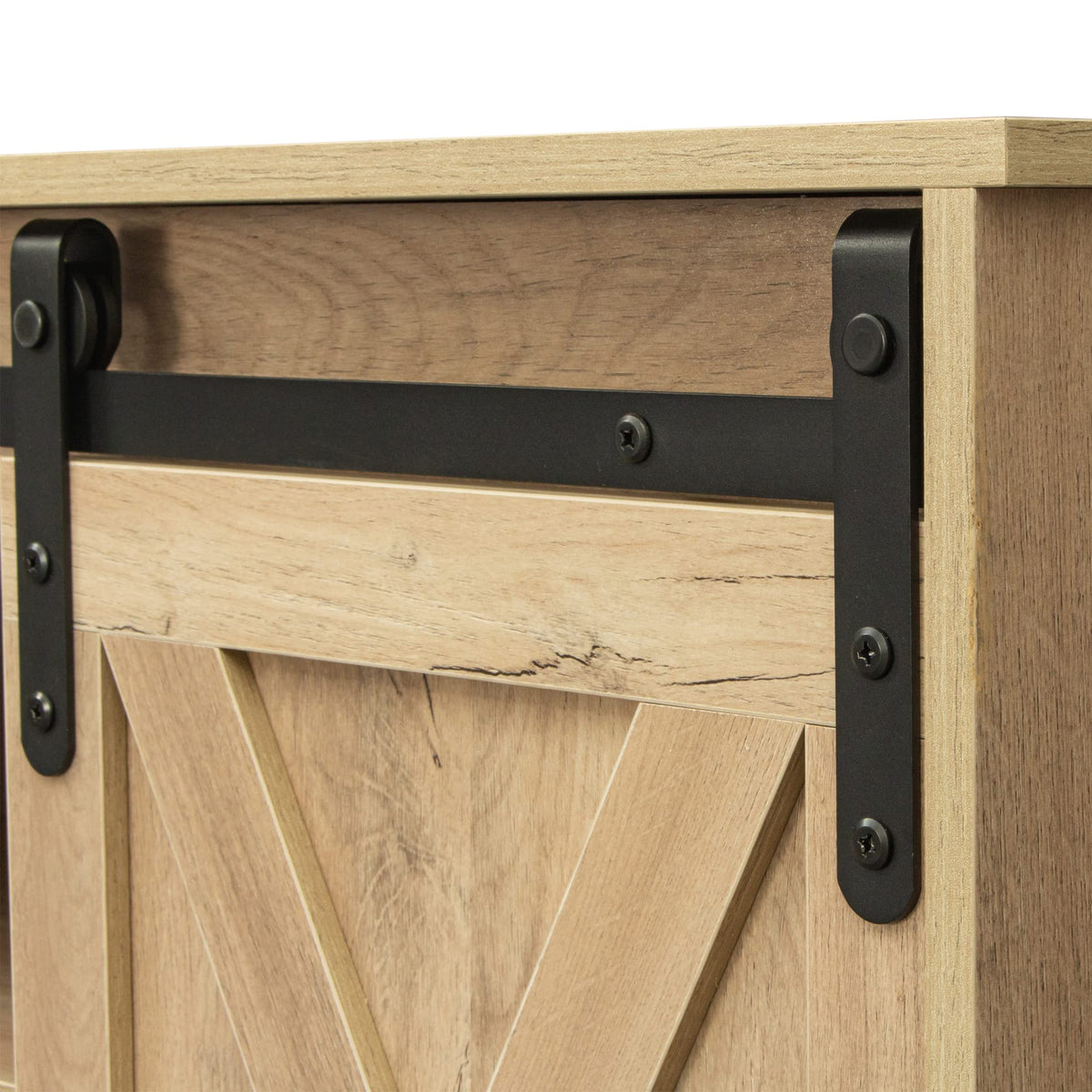 Sliding Barn Door Wood TV Stand with Adjustable Shelves B964595