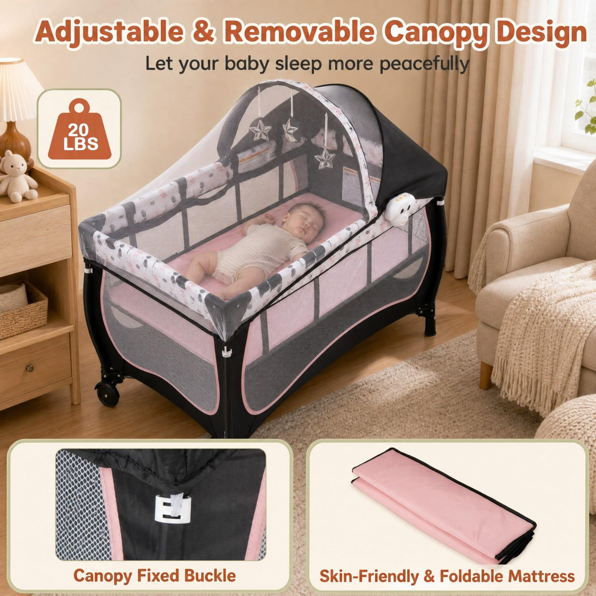 4 in 1 Portable Baby Playard with Bassinet and Changing Table O224