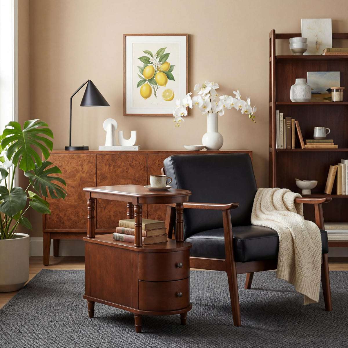 Narrow Solid Cherry Wood Side Table with Drawers S86041