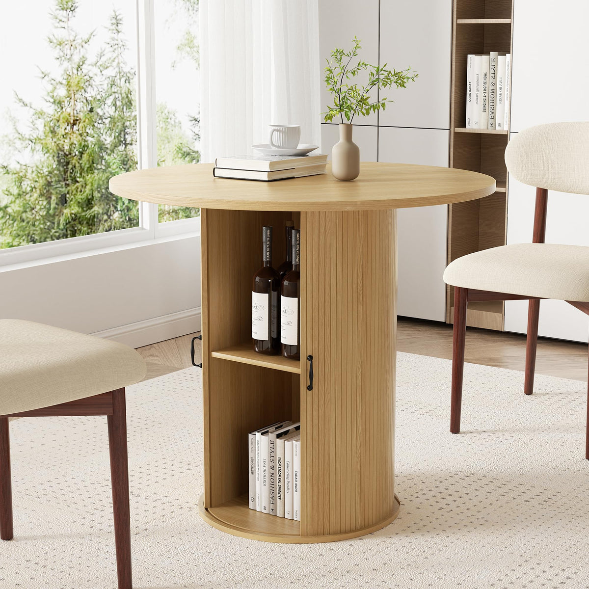 31.5 inch Round Dining Table with 2-Layer Storage Shelf F89082