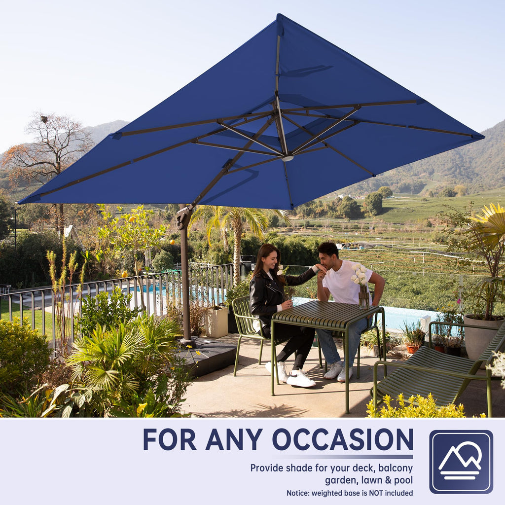10x13FT Cantilever Patio Umbrella with LED Lights and Base V405124