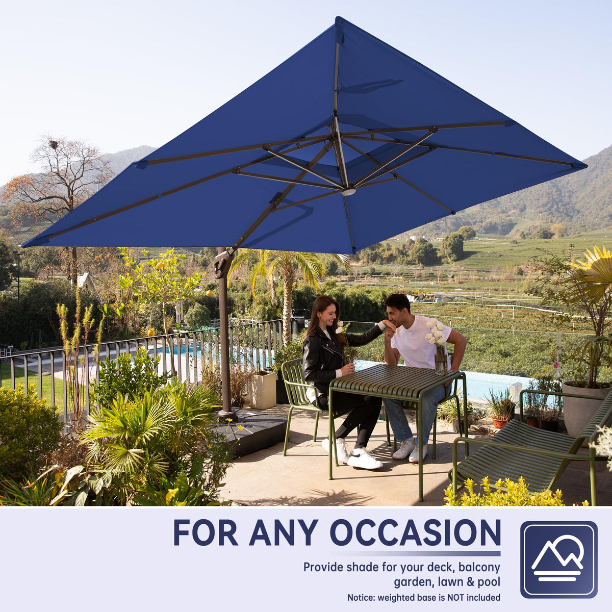 10x13FT Cantilever Patio Umbrella with LED Lights and Base V405124