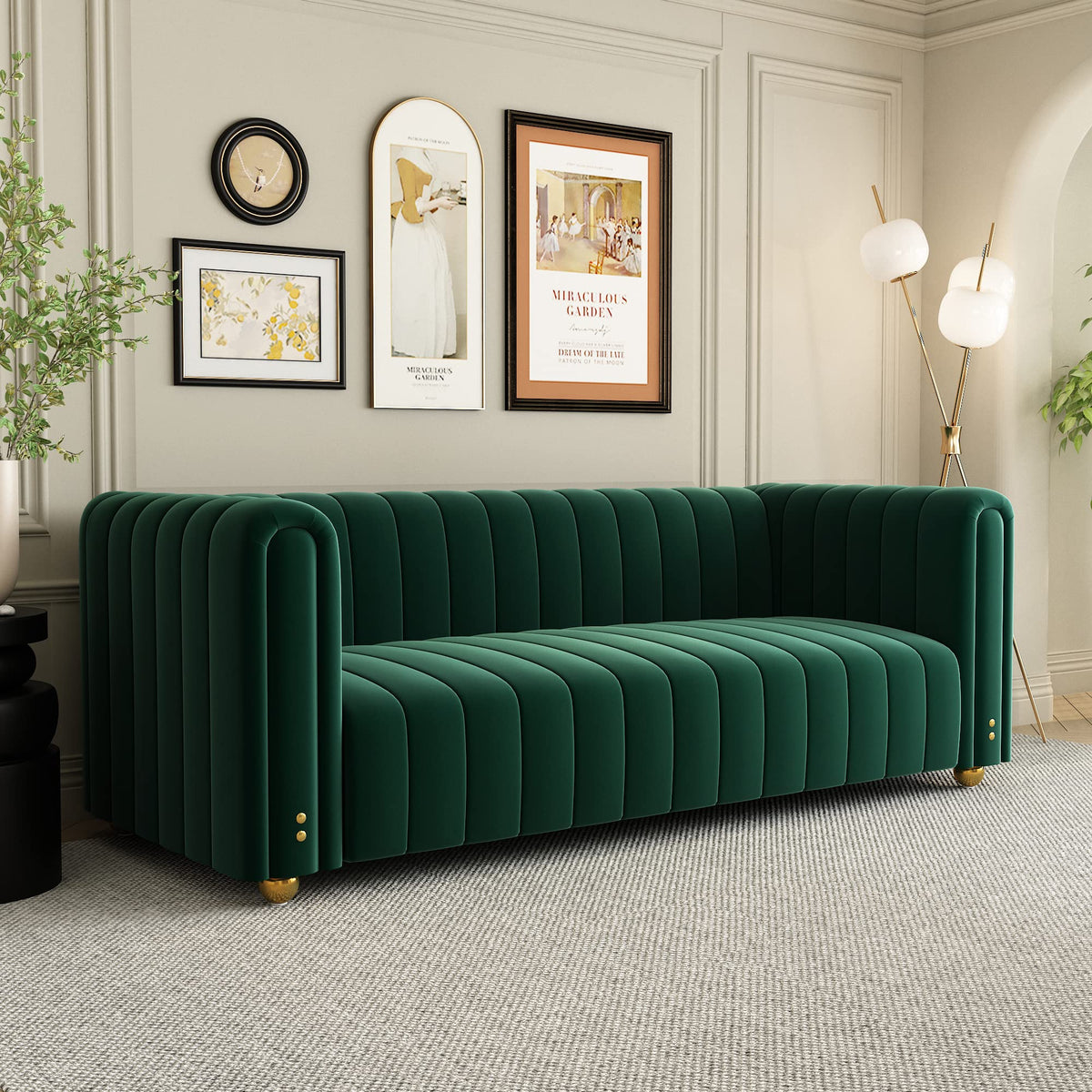 Green Velvet Curved Tufted Loveseat Sofa L390283