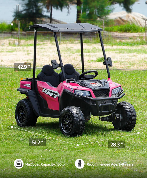 24V 2 Seater Ride on Car with Sun Shade Dump Bed Shovel Hot Pink N495868