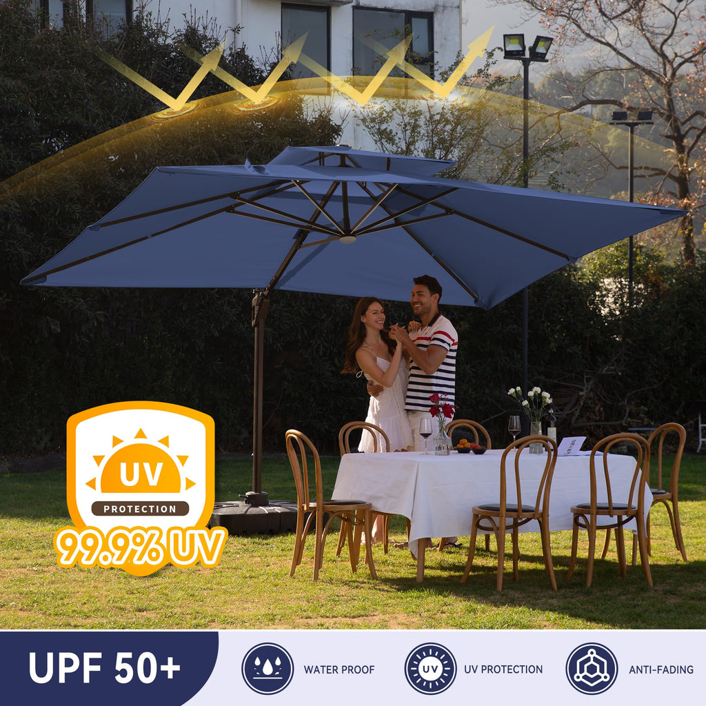 10x13FT Cantilever Patio Umbrella with LED Lights and Base V405124