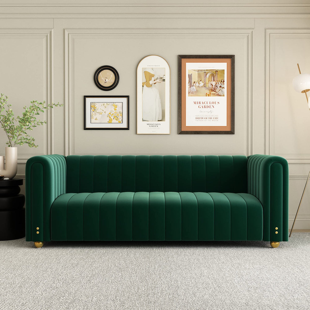 Green Velvet Curved Tufted Loveseat Sofa L390283