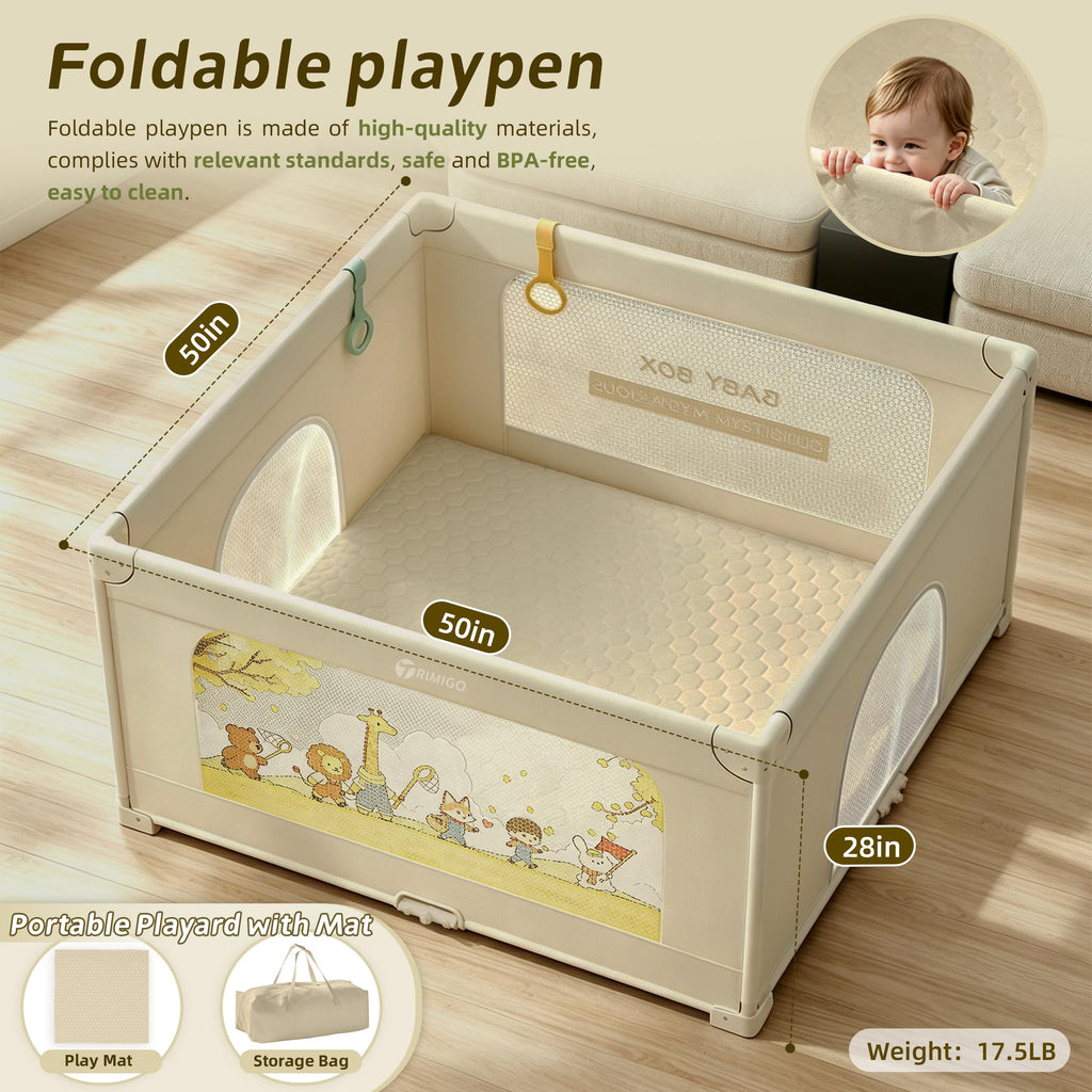 50"x50" Foldable Baby Playpen with Mat F239