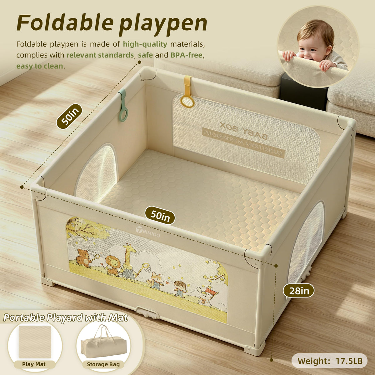 50"x50" Foldable Baby Playpen with Mat F239
