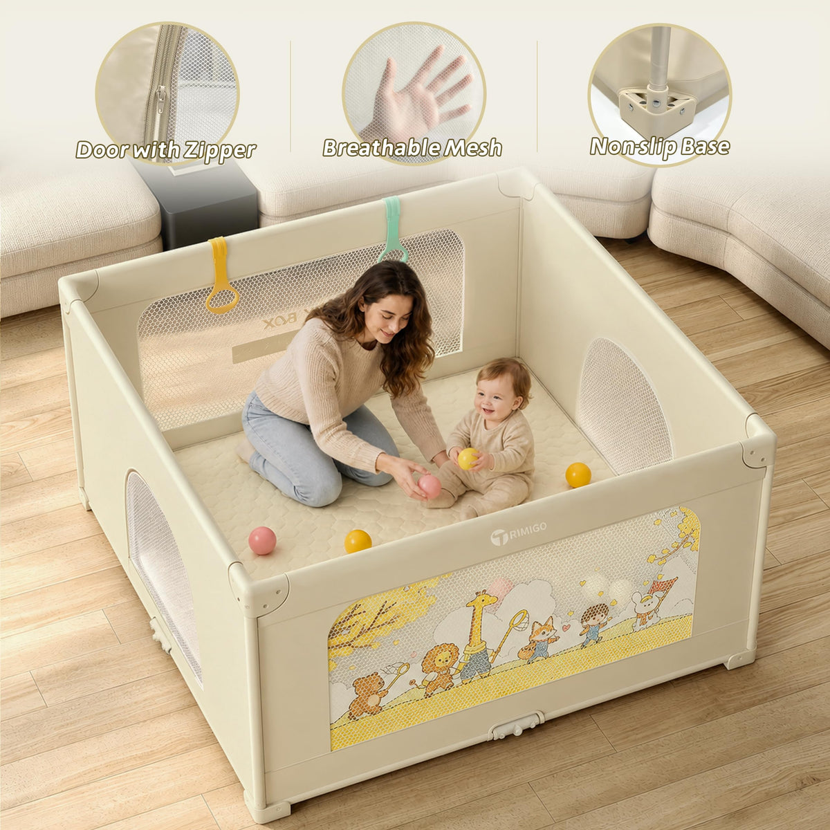 50"x50" Foldable Baby Playpen with Mat F239