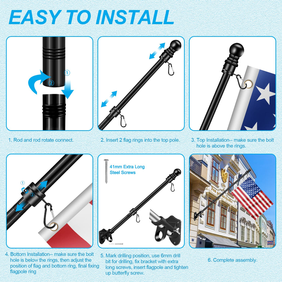 5 FT Stainless Steel Flag Pole Kit with Holder Bracket C135