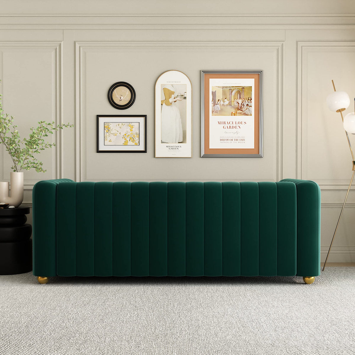 Green Velvet Curved Tufted Loveseat Sofa L390283