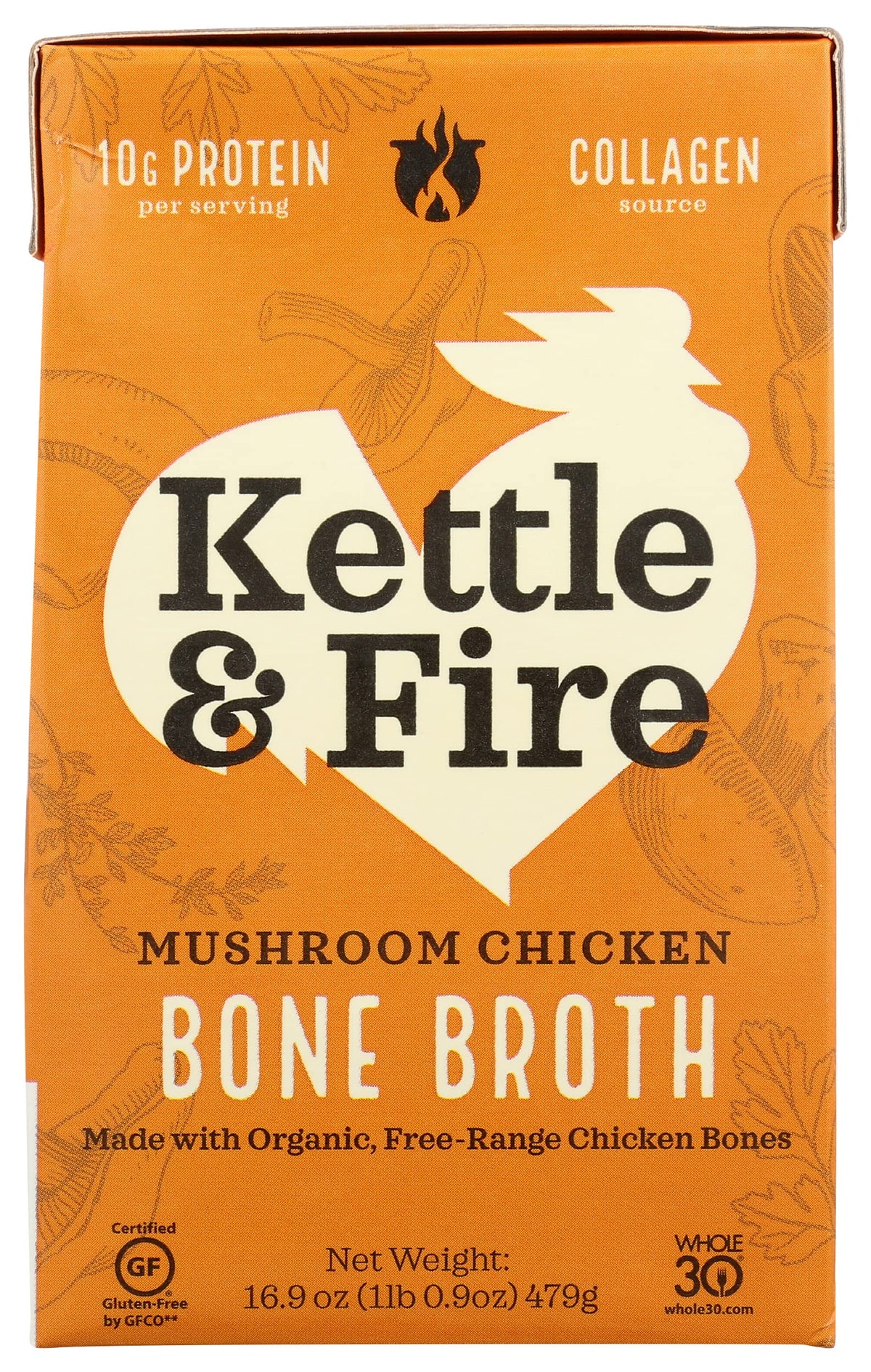 Mushroom Chicken Bone Broth 10g Protein Gluten Free 16.9 Oz Pack of 6 H267