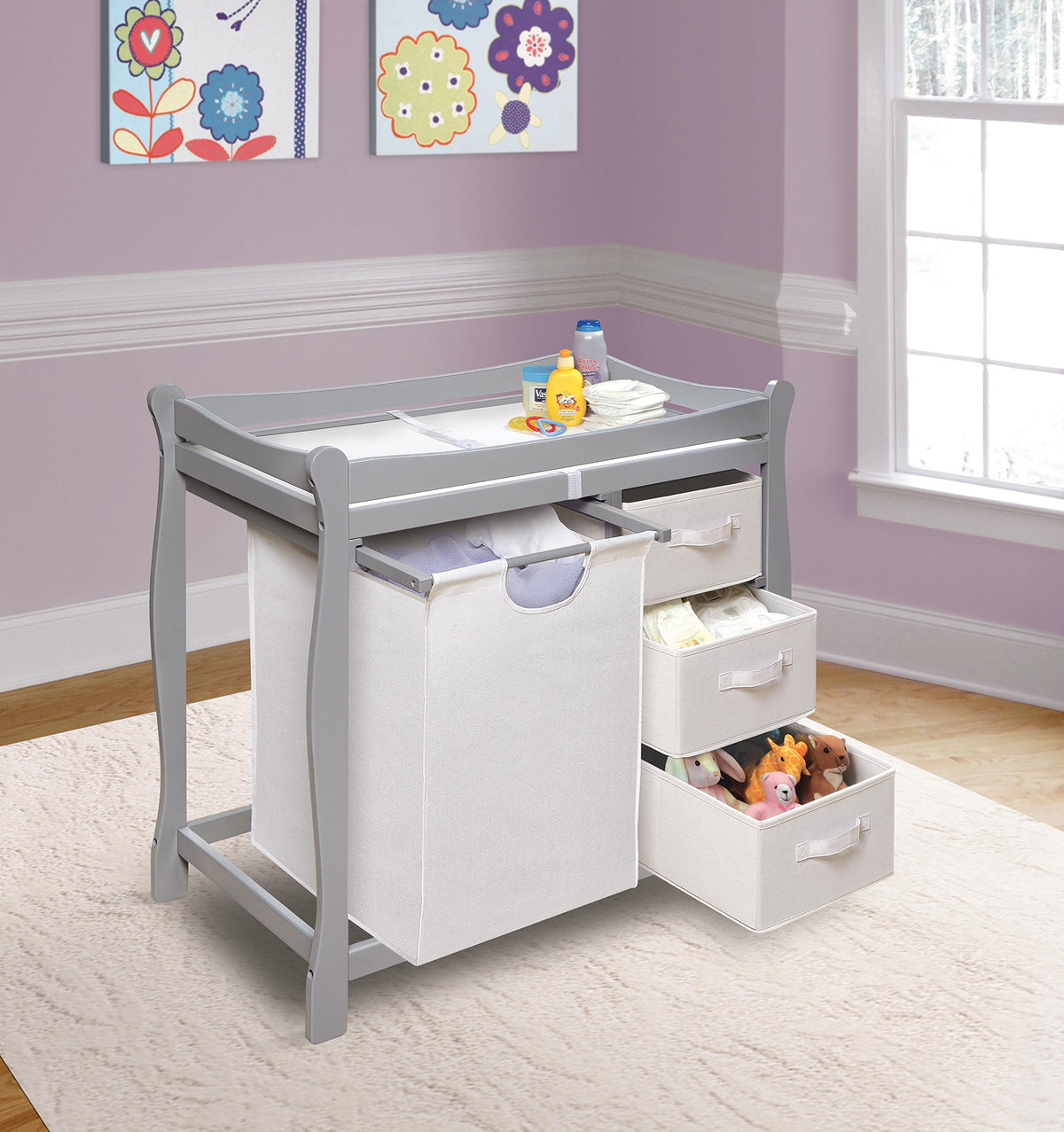 Gray Baby Changing Table with 3 Storage Baskets H62841