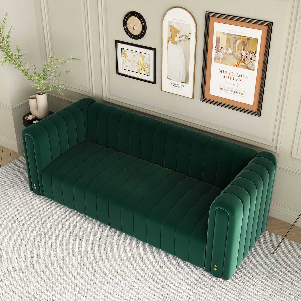 Green Velvet Curved Tufted Loveseat Sofa L390283